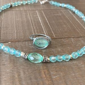 Set of Wire Wrapped Ring and Bead Necklace